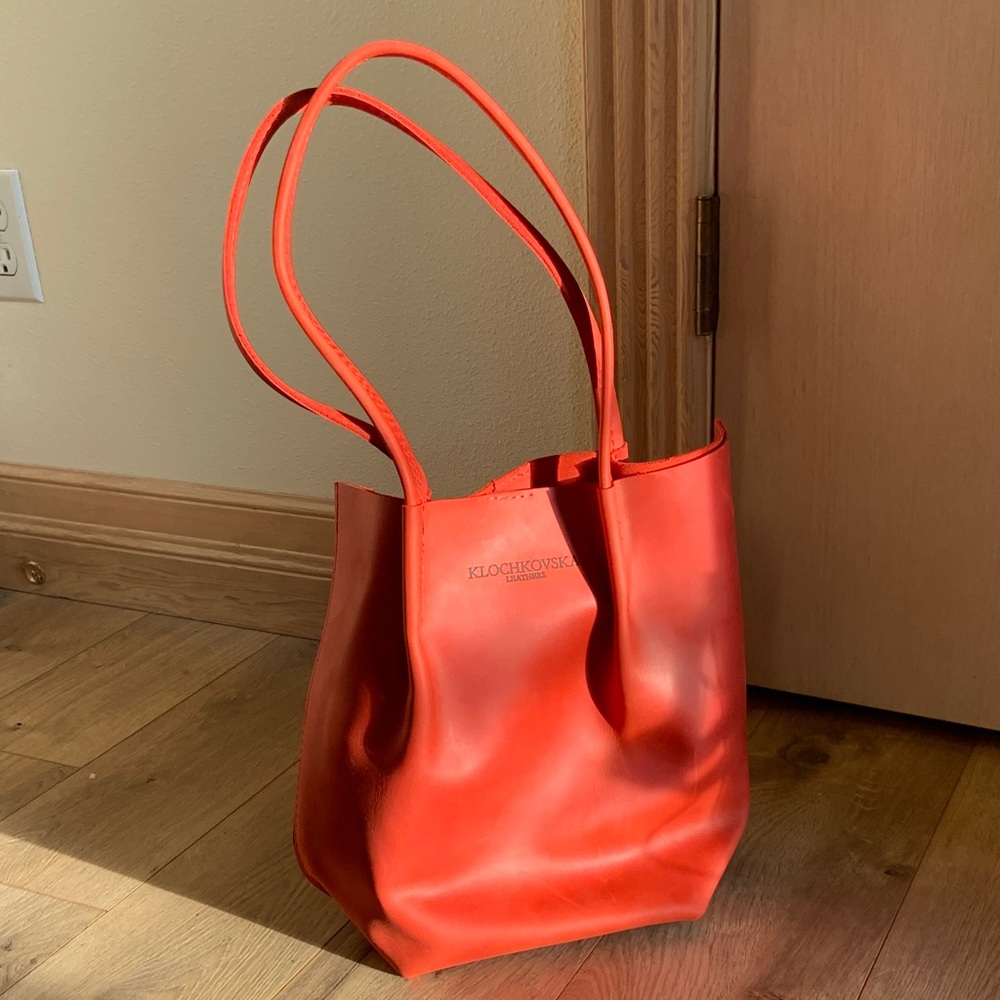 Coca-cola red full-grain petite Leather Tote Bag by Klochkovska Leathers